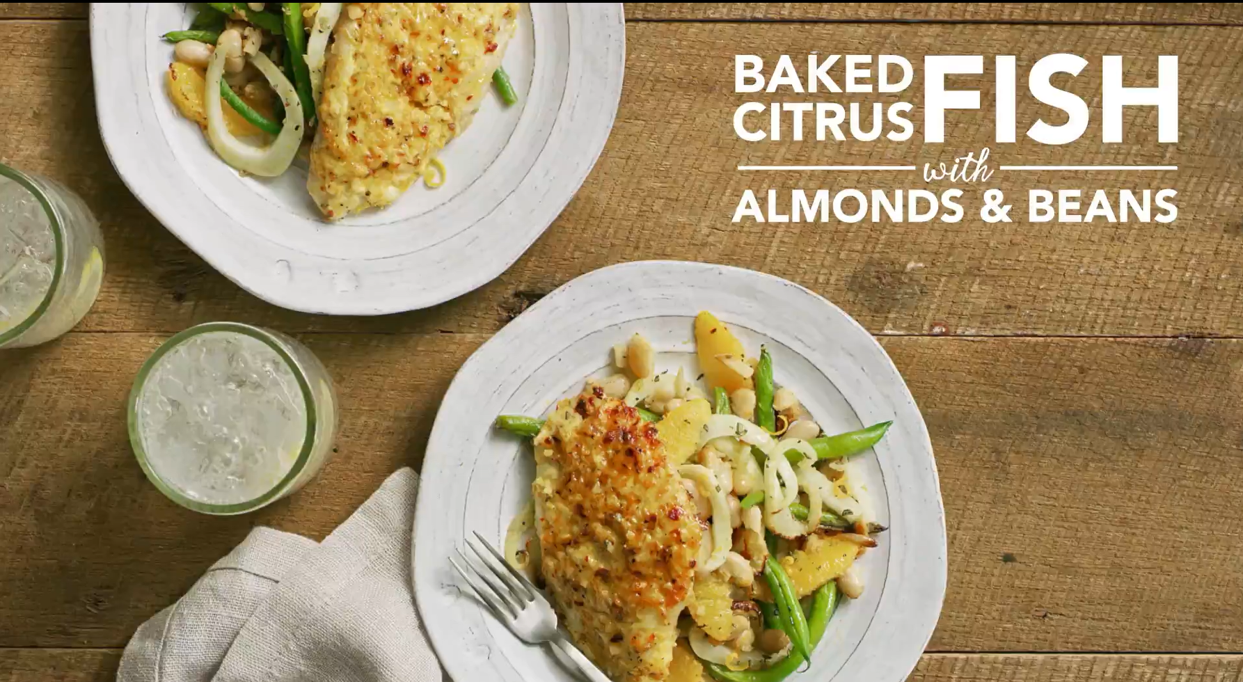 Baked Citrus Fish with Almonds and Beans